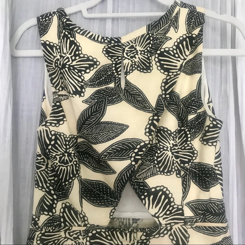 J. Crew Black and Cream Floral Sleeveless Fit-and-Flare Dress Size 2